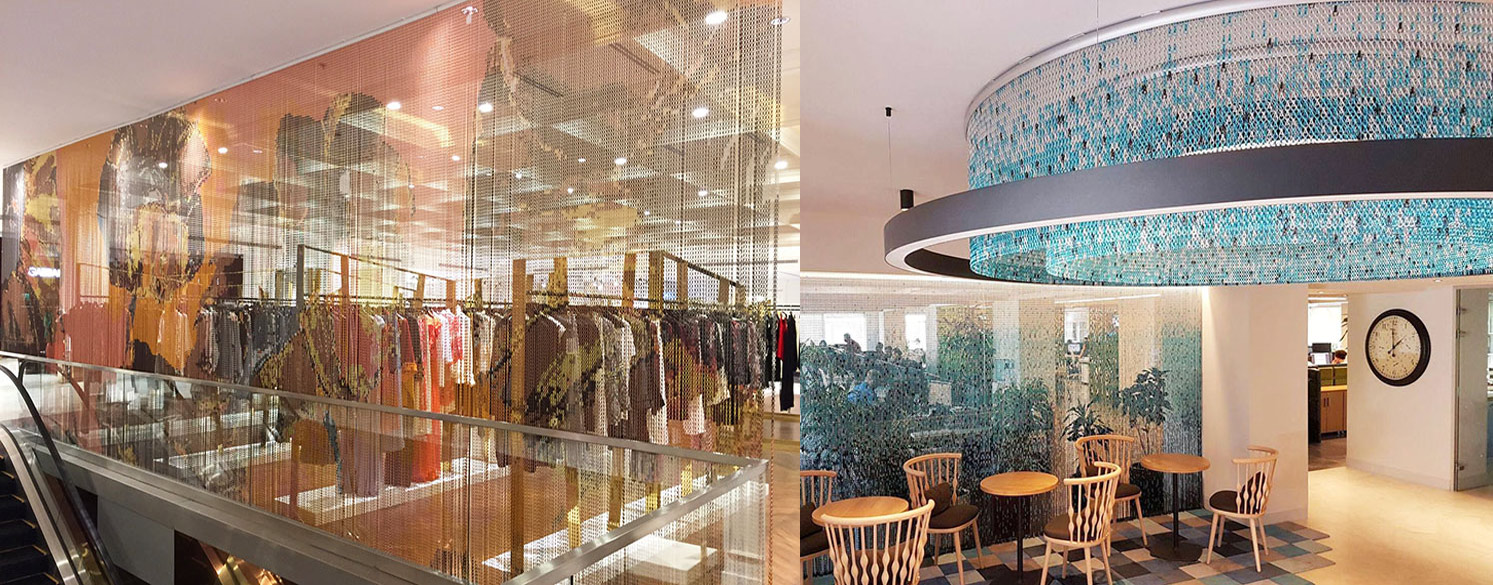 Chain link mesh curtain for modern facades
