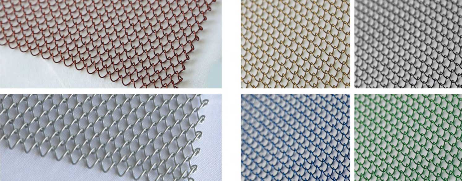 Customizable metal coil drapery in decorative finishes